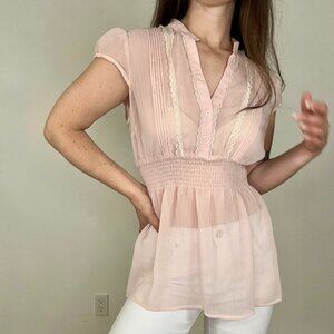 *Vintage Y2K Candies Pink V Neck Blouse